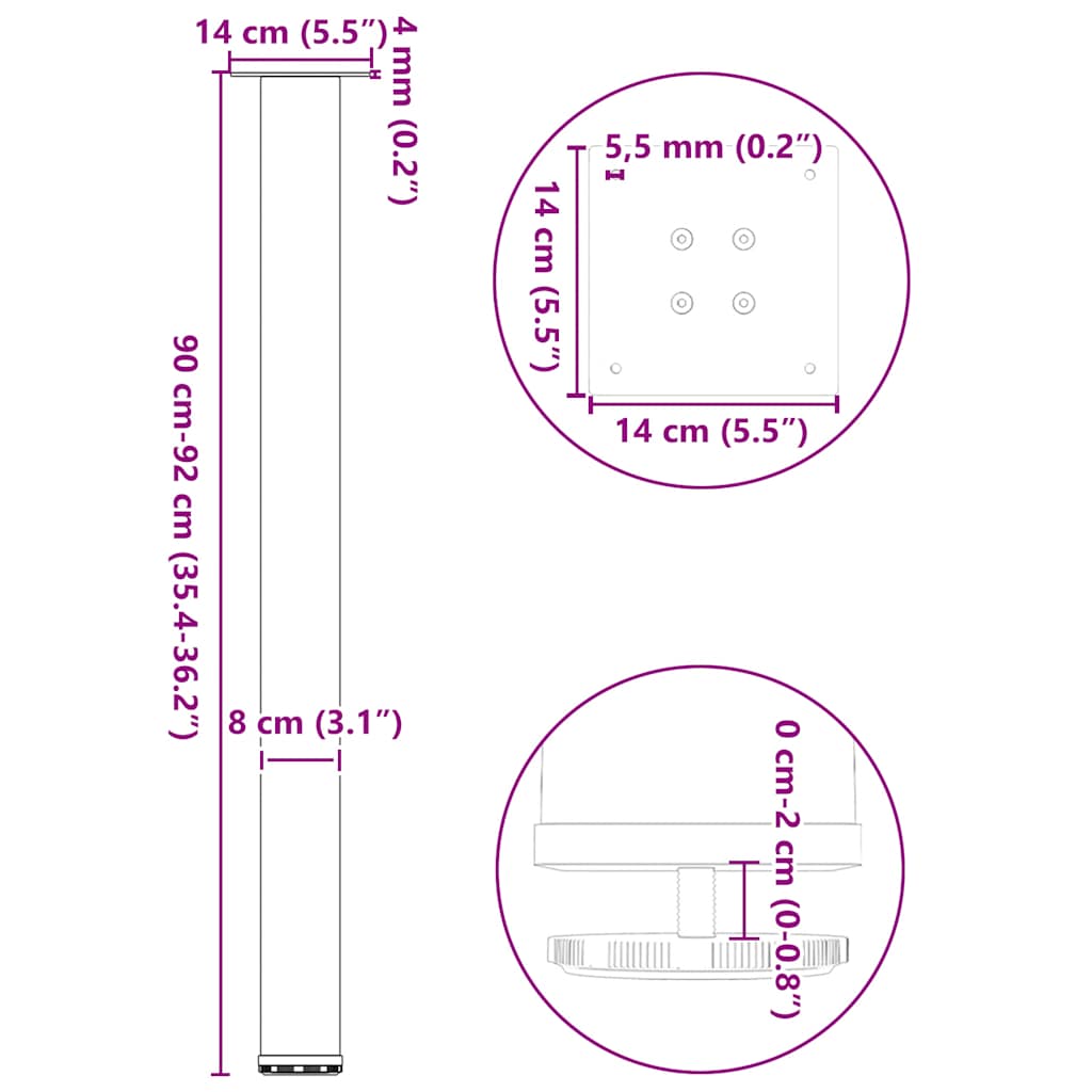 Barbordben 4 stk hvite 90-92 cm stål