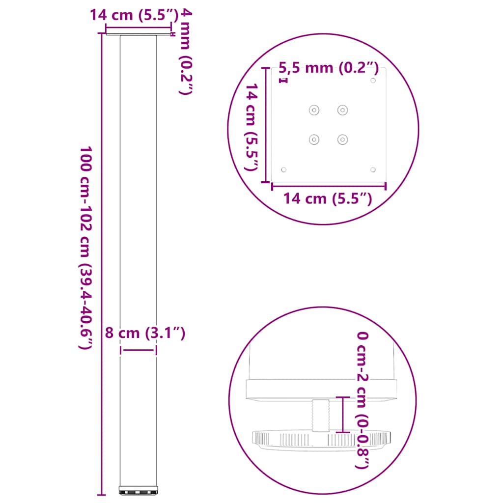 Barbordben 4 stk svart 100-102 cm stål