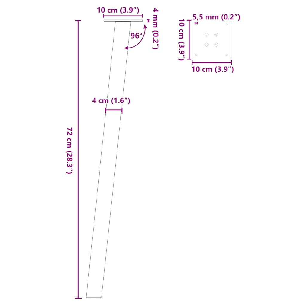 Konsollbordben 4 stk hvite 72 cm stål