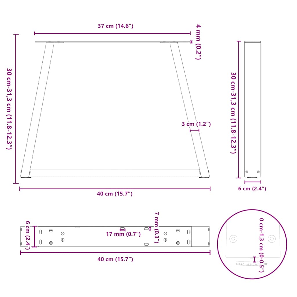Salongbordben V-formet 2 stk hvit 40x(30-31,3) cm stål