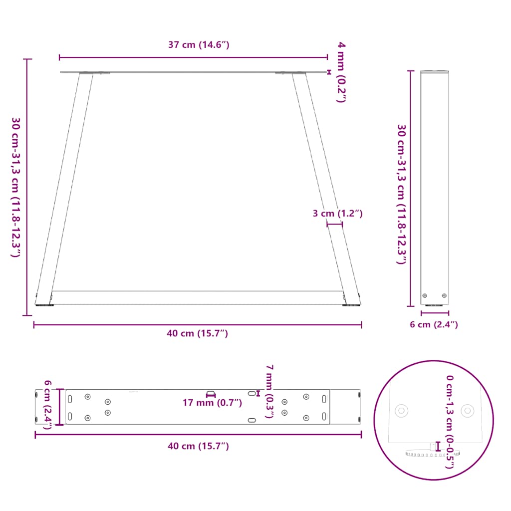 Salongbordben V-formet 2 stk naturstål 40x(30-31,3) cm stål