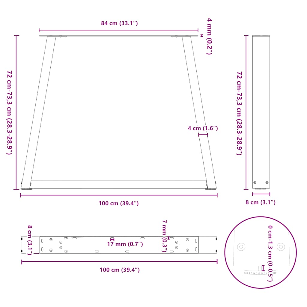 Spisebordben V-formet 2 stk naturstål 100x(72-73,3) cm stål