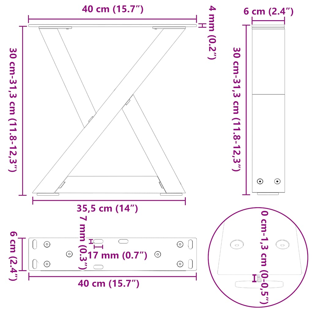 Salongbordben 2 stk antrasitt 40x(30-31,3) cm stål