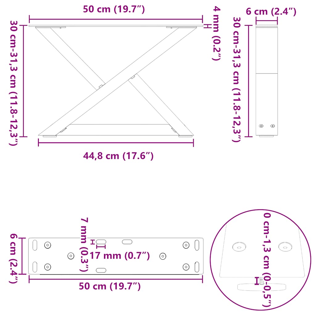 Salongbordben 2 stk hvite 50x(30-31,3) cm stål