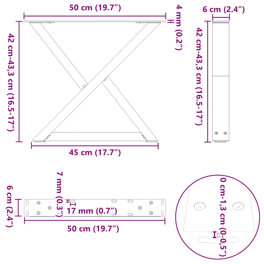 Salongbordben 2 stk svart 50x(42-43,3) cm stål