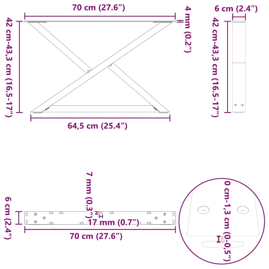 Salongbordben 2 stk antrasitt 70 x (42-43,3) cm stål