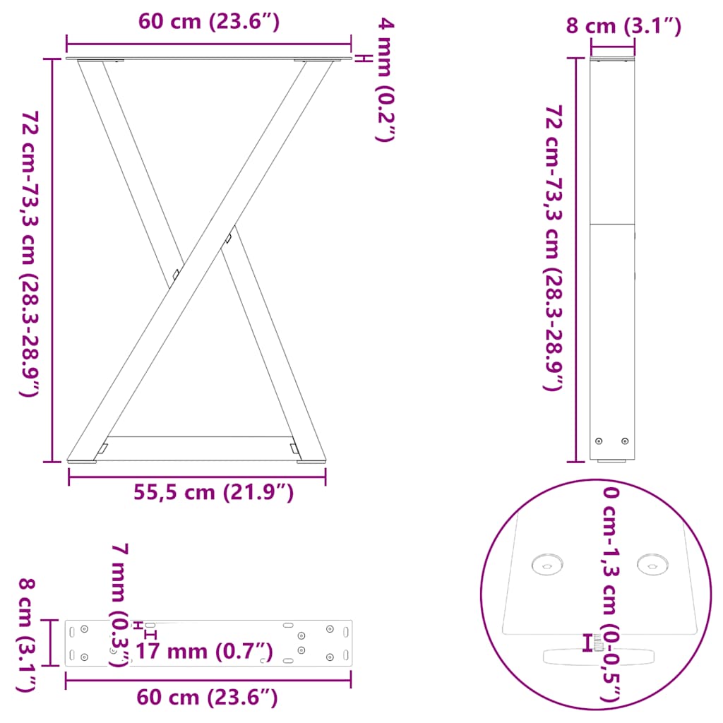 Spisebordben 2 stk svart 60 x (72-73,3) cm stål