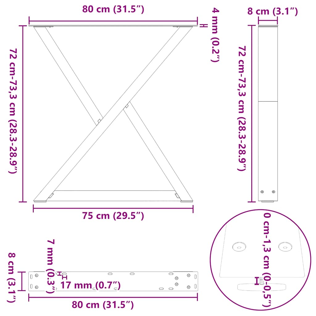 Spisebordben 2 stk svart 80 x (72-73,3) cm stål vidaXL