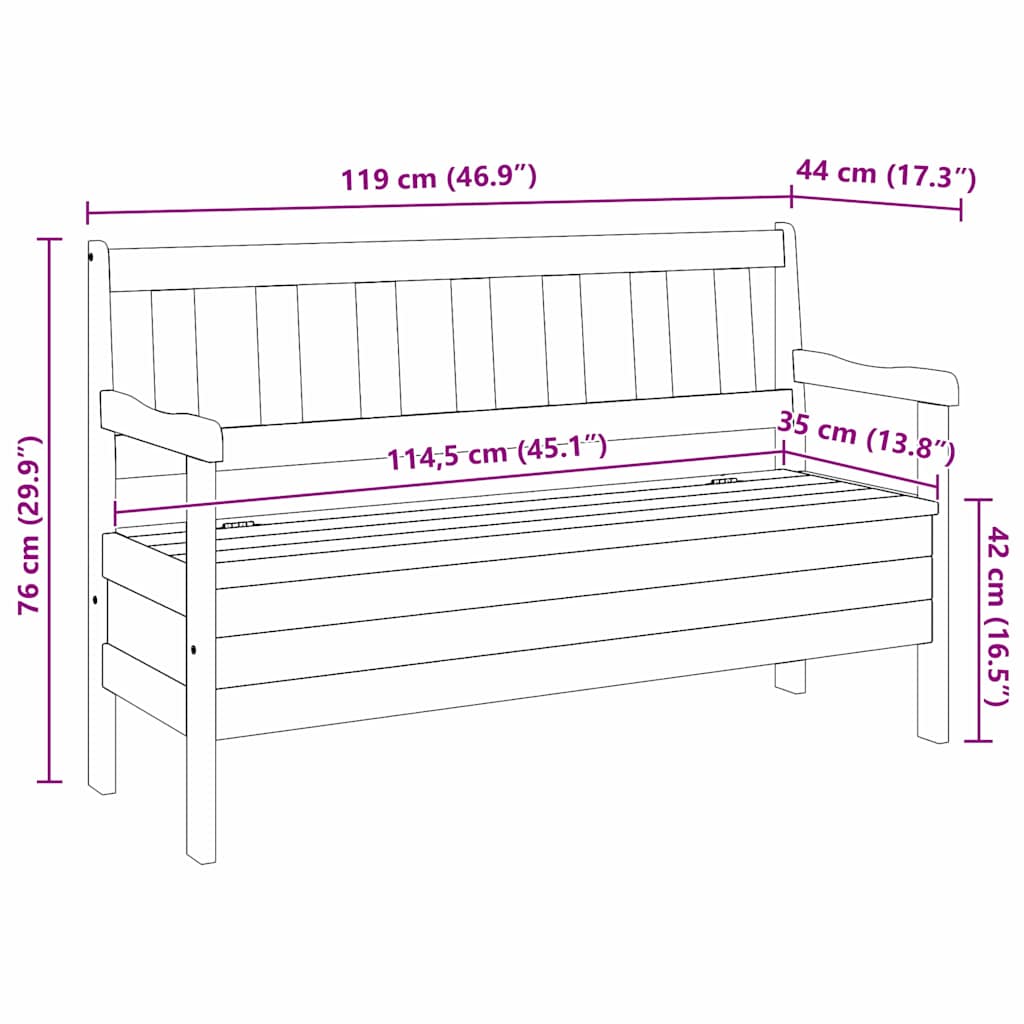 Utendørs benk med lagring Brun 119 x 44 x 76 cm Massiv furu