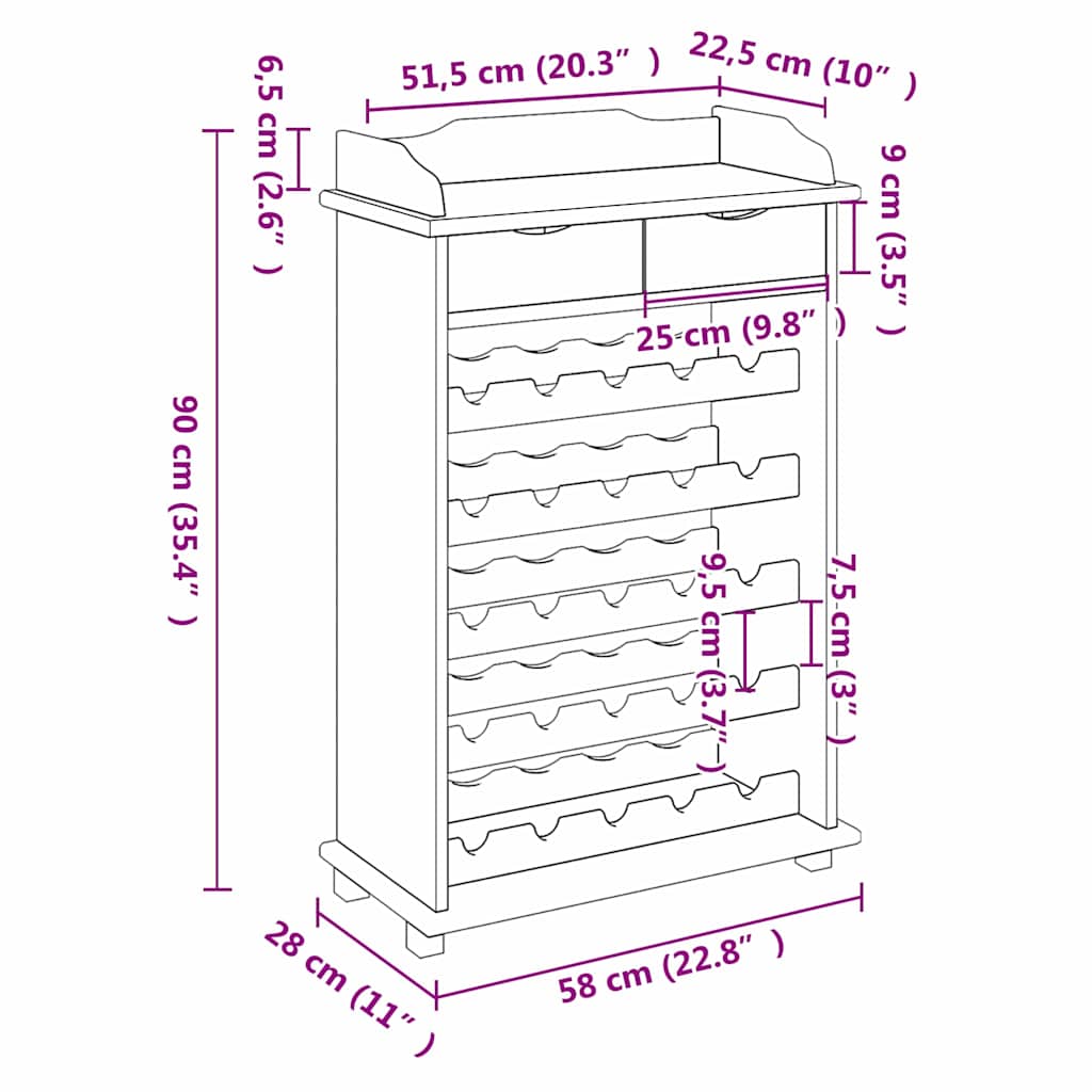 Vinhylle Naturlig 58 x 28 x 90 cm Massiv Furu