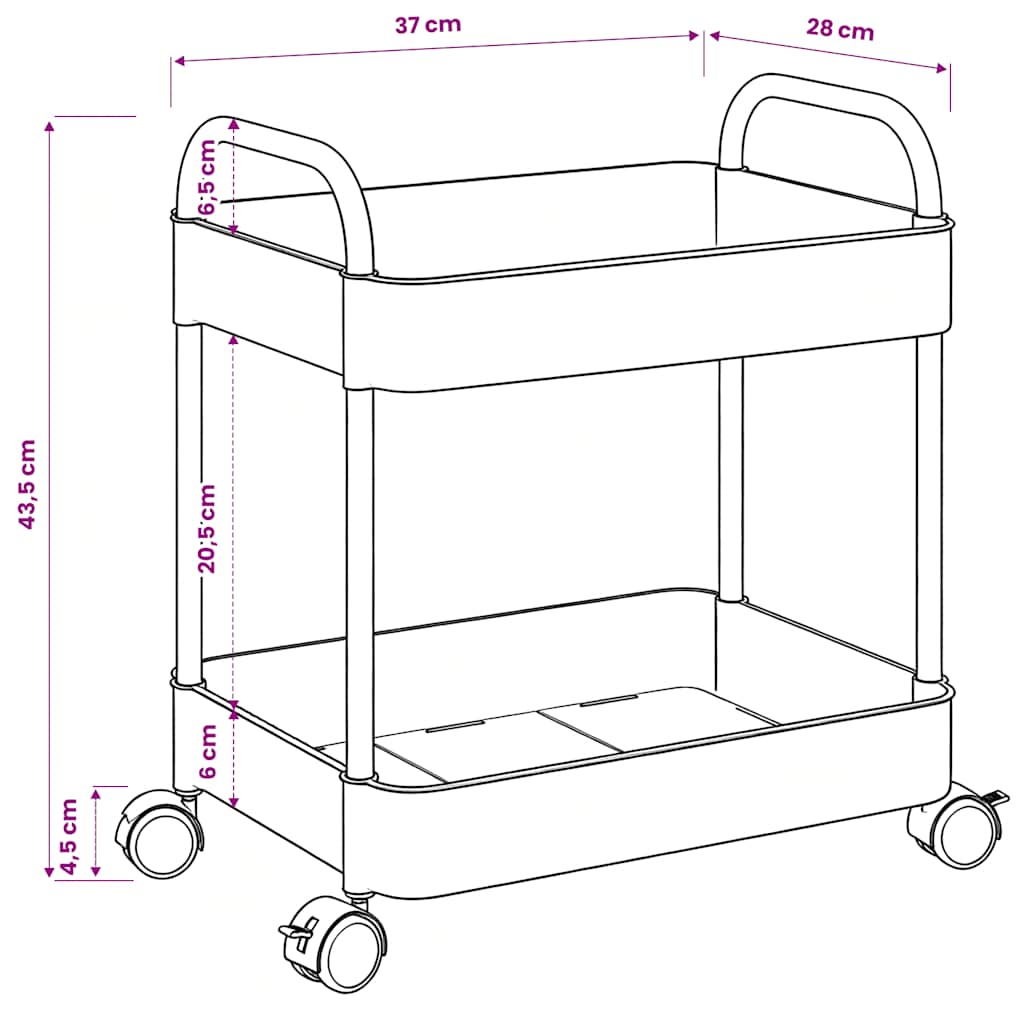 Oppbevaringsvogn 2-lags gjennomsiktig 37x28x43,5 cm akryl