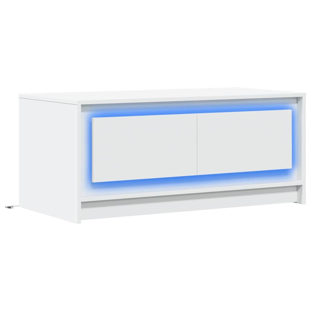 Salongbord med LED-lys hvit konstruert tre