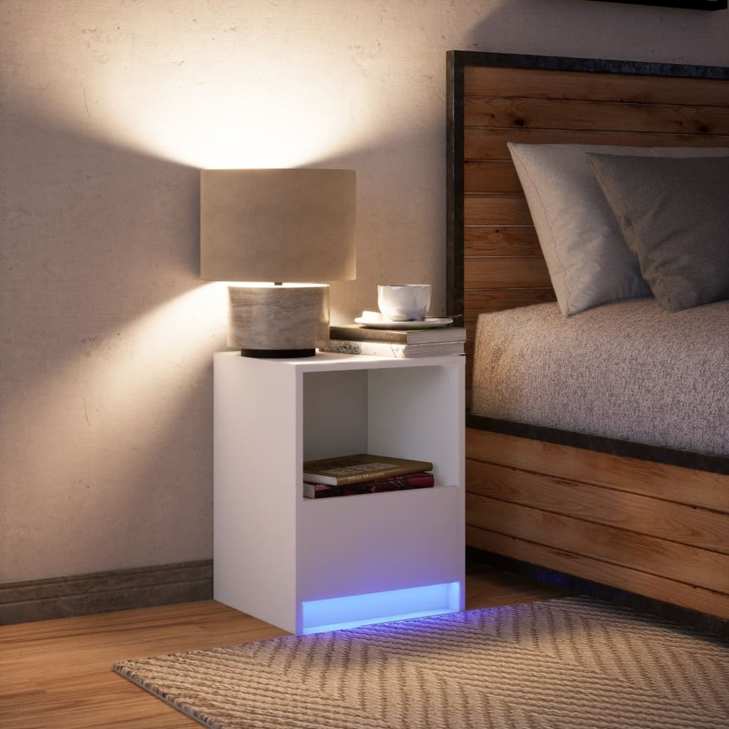 Nattbord med LED hvit konstruert tre