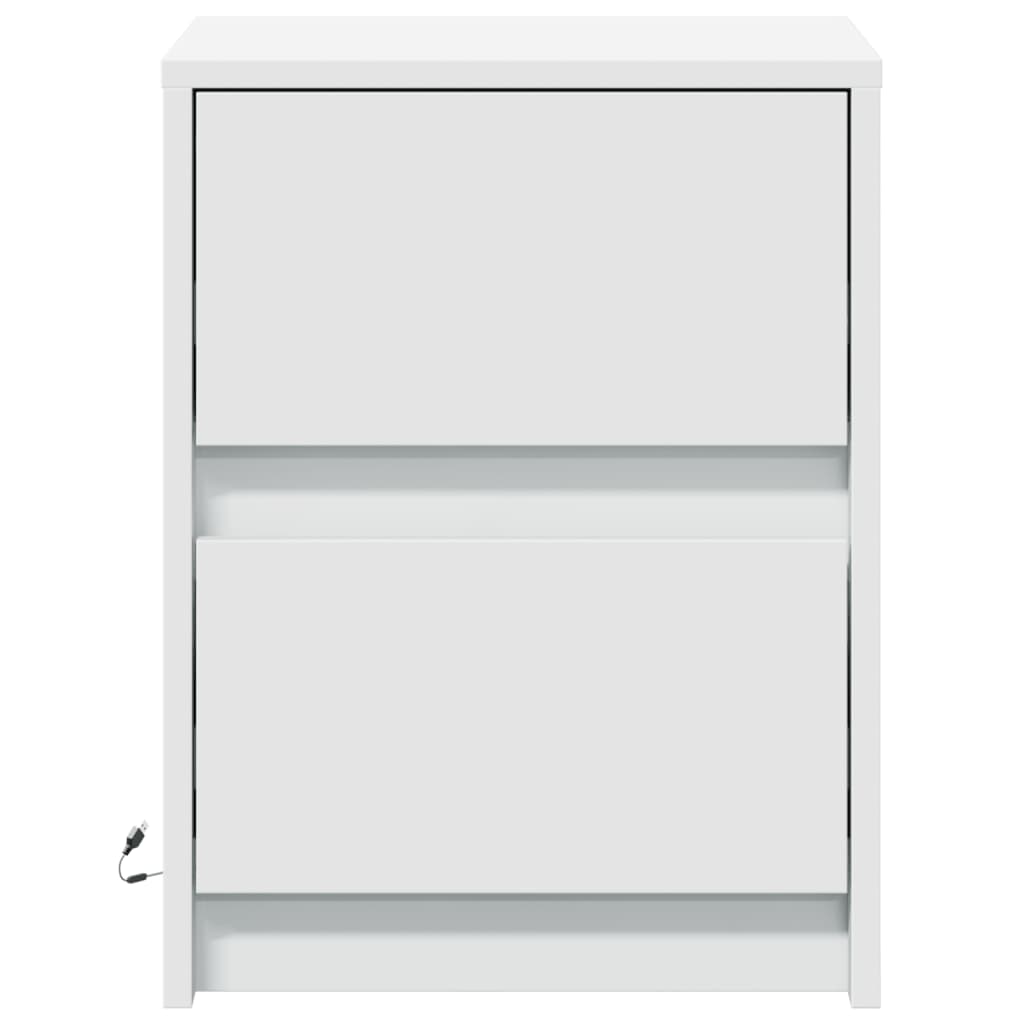 Nattbord med LED 2 stk hvit konstruert tre