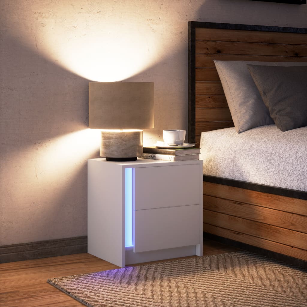 Nattbord med LED hvit konstruert tre