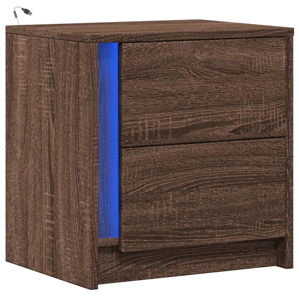 Nattbord med LED brun eik konstruert tre