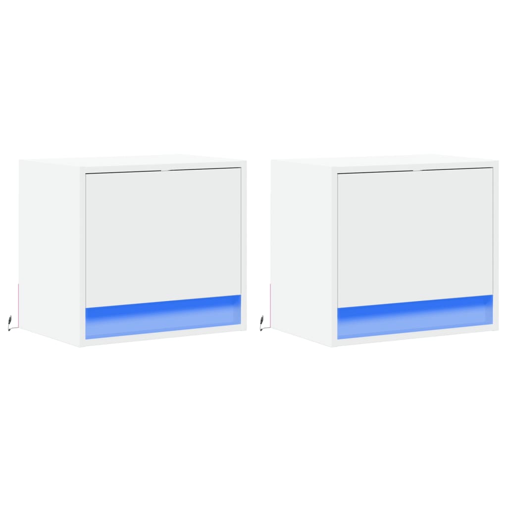 Vegghengte nattbord med LED-lys 2 stk hvit