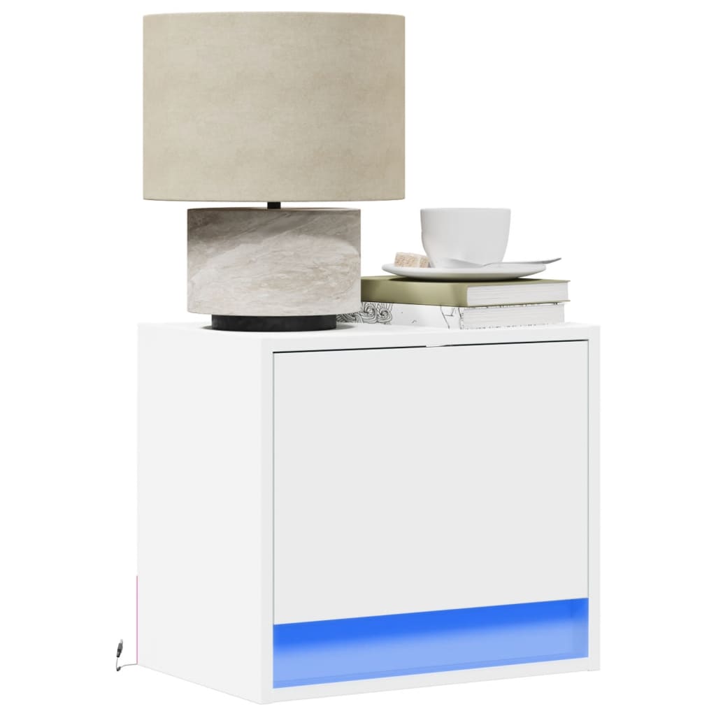 Vegghengte nattbord med LED-lys 2 stk hvit