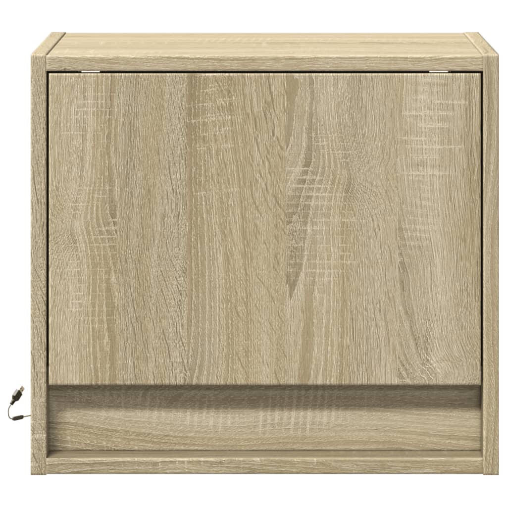 Vegghengte nattbord med LED-lys 2 stk sonoma eik
