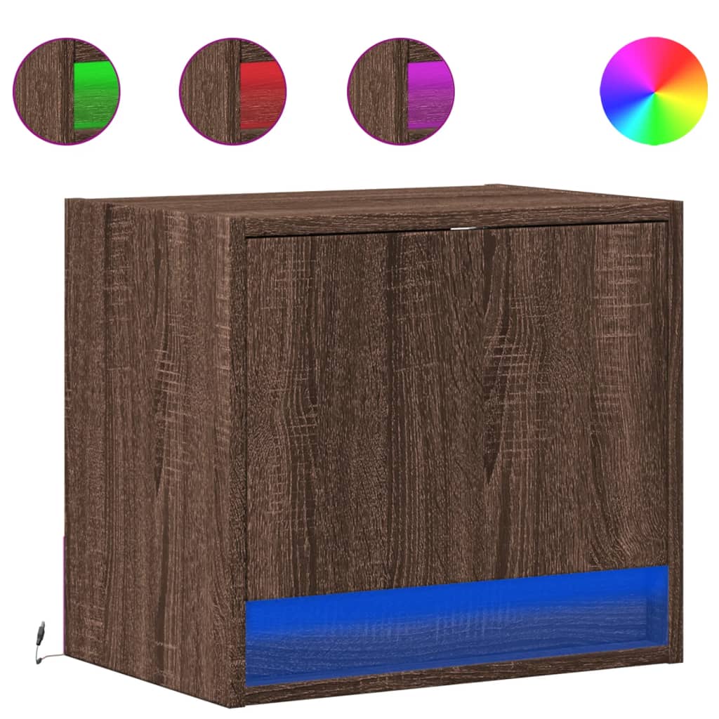 Vegghengte nattbord med LED-lys 2 stk brun eik