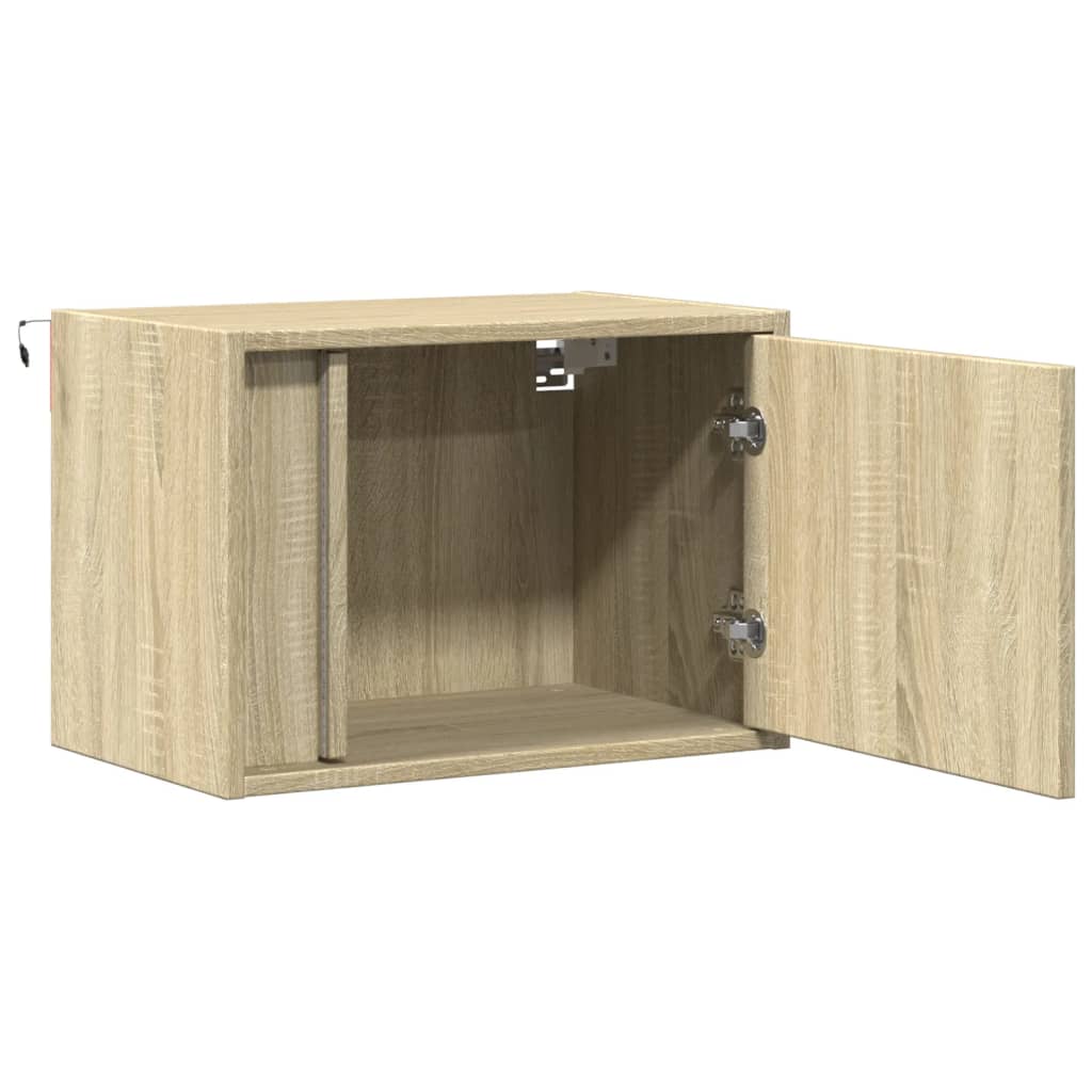 Vegghengte nattbord med LED-lys 2 stk sonoma eik