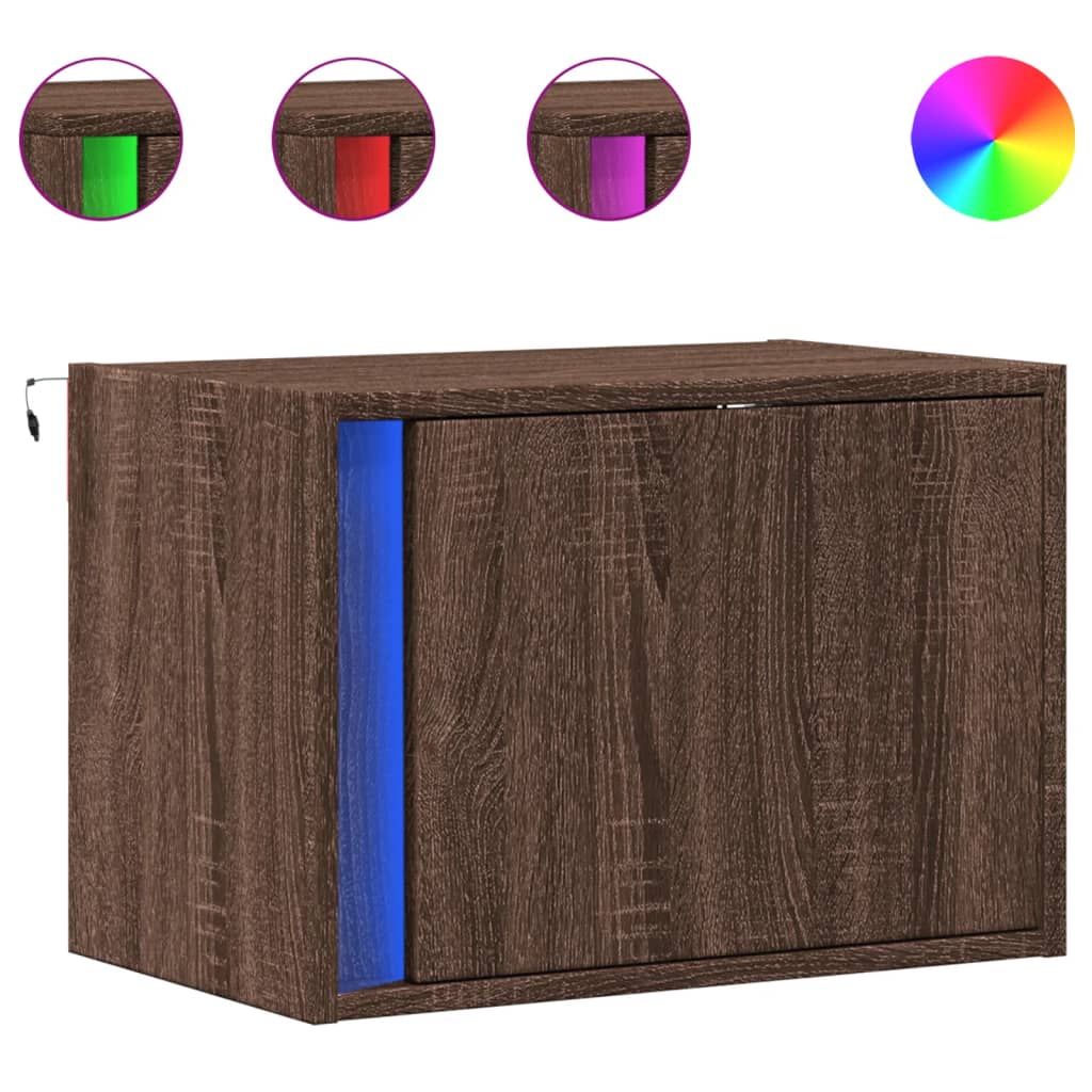 Vegghengte nattbord med LED-lys 2 stk brun eik