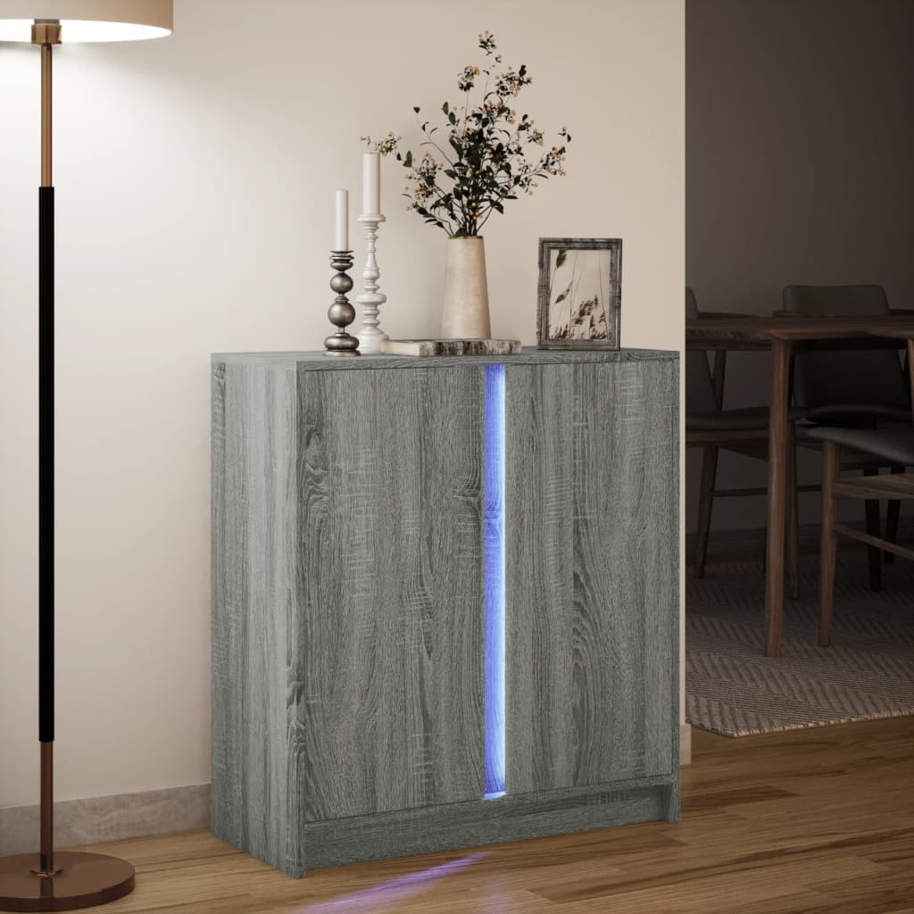 Skjenk med LED grå sonoma 77x34x85 cm konstruert tre