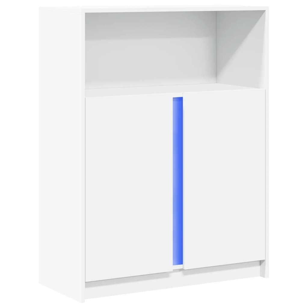Skjenk med LED hvit 77x34x100 cm konstruert tre