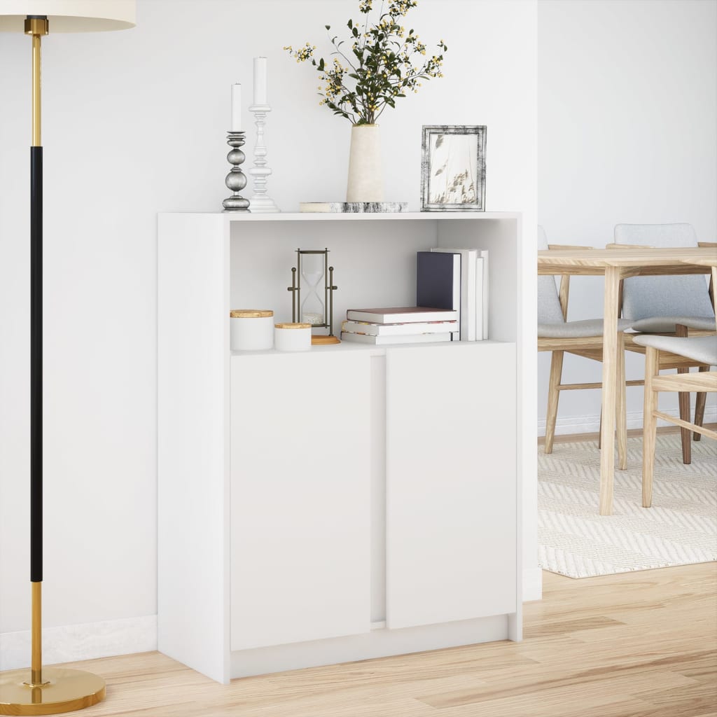 Skjenk med LED hvit 77x34x100 cm konstruert tre