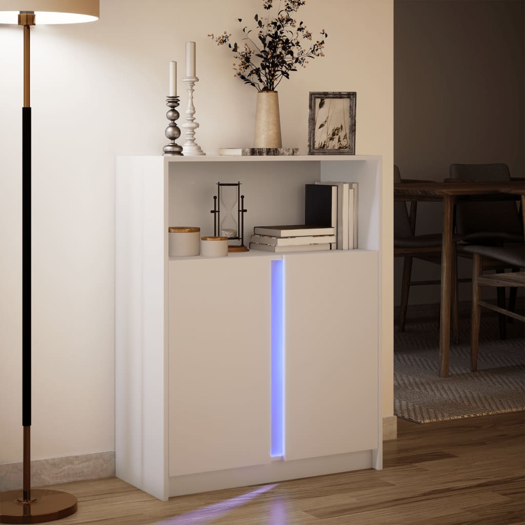 Skjenk med LED hvit 77x34x100 cm konstruert tre