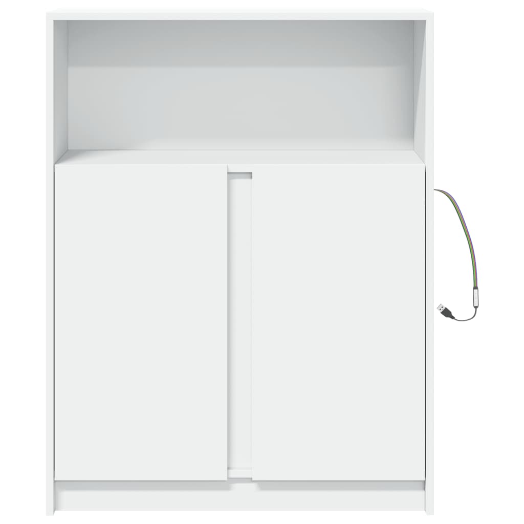 Skjenk med LED hvit 77x34x100 cm konstruert tre