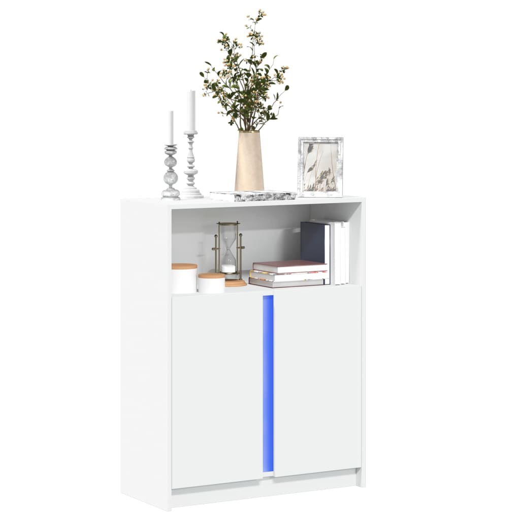 Skjenk med LED hvit 77x34x100 cm konstruert tre