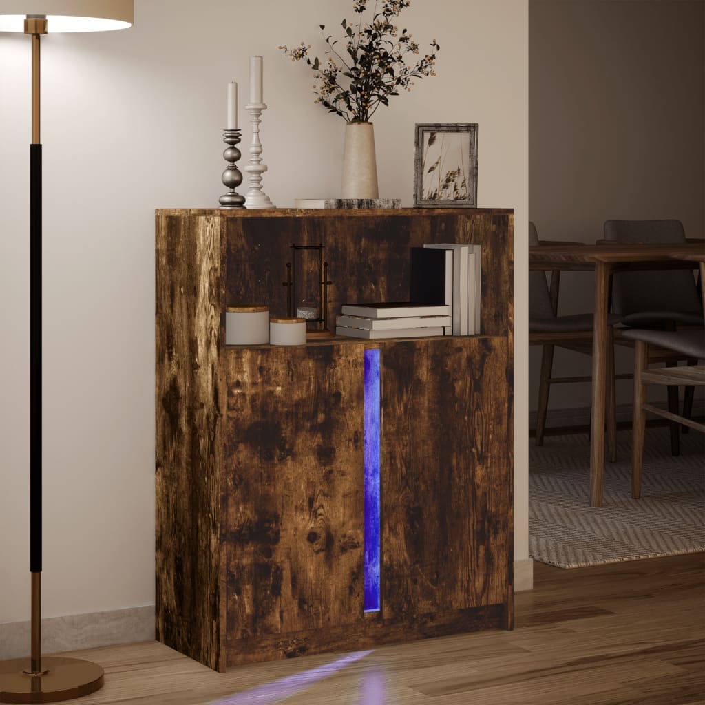Skjenk med LED røkt eik 77x34x100 cm konstruert tre