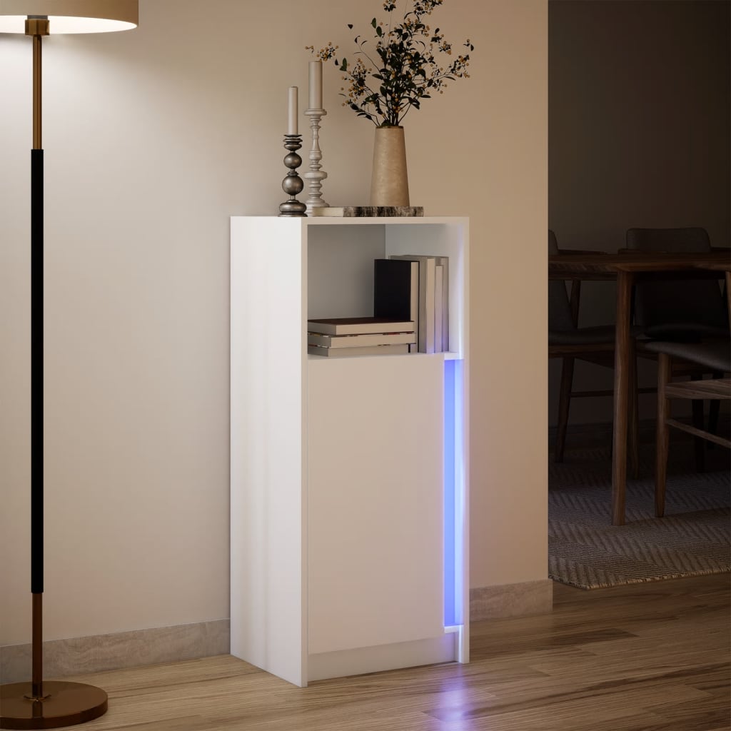 Skjenk med LED hvit 42,5x34x100 cm konstruert tre