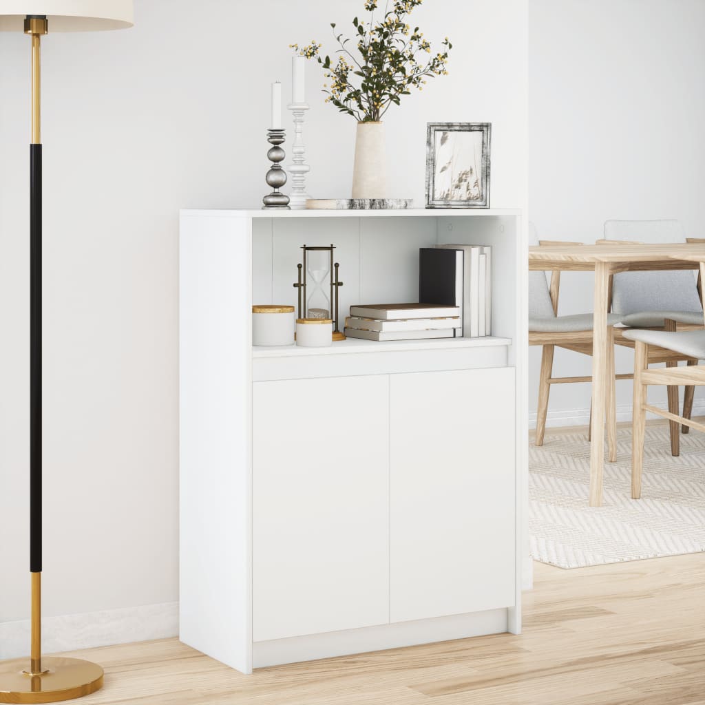 Skjenk med LED hvit 72x34x100 cm konstruert tre