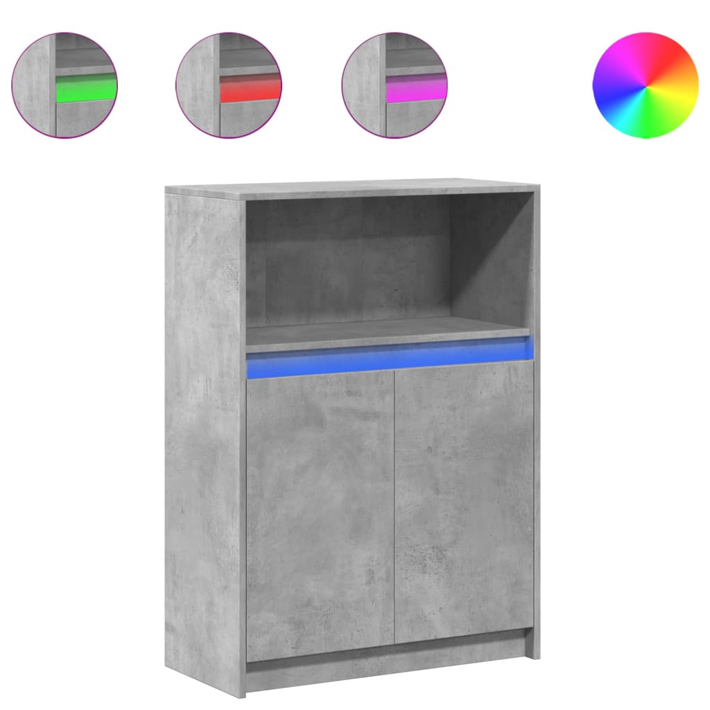 Skjenk med LED betonggrå 72x34x100 cm konstruert tre