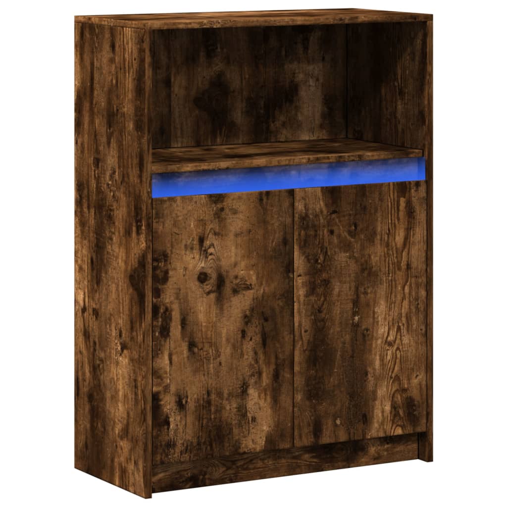 Skjenk med LED røkt eik 72x34x100 cm konstruert tre