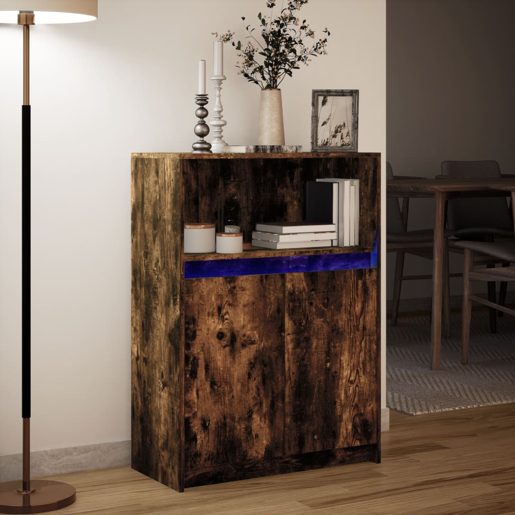 Skjenk med LED røkt eik 72x34x100 cm konstruert tre
