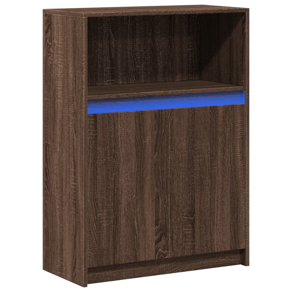 Skjenk med LED brun eik 72x34x100 cm konstruert tre