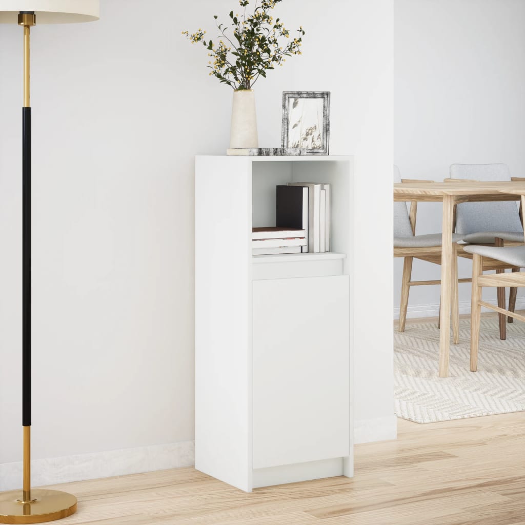Skjenk med LED hvit 38x34x100 cm konstruert tre
