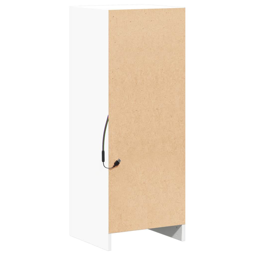 Skjenk med LED hvit 38x34x100 cm konstruert tre