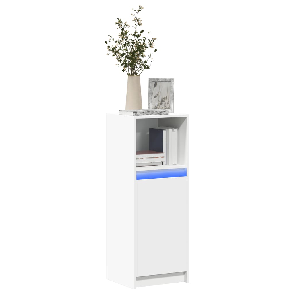 Skjenk med LED hvit 38x34x100 cm konstruert tre