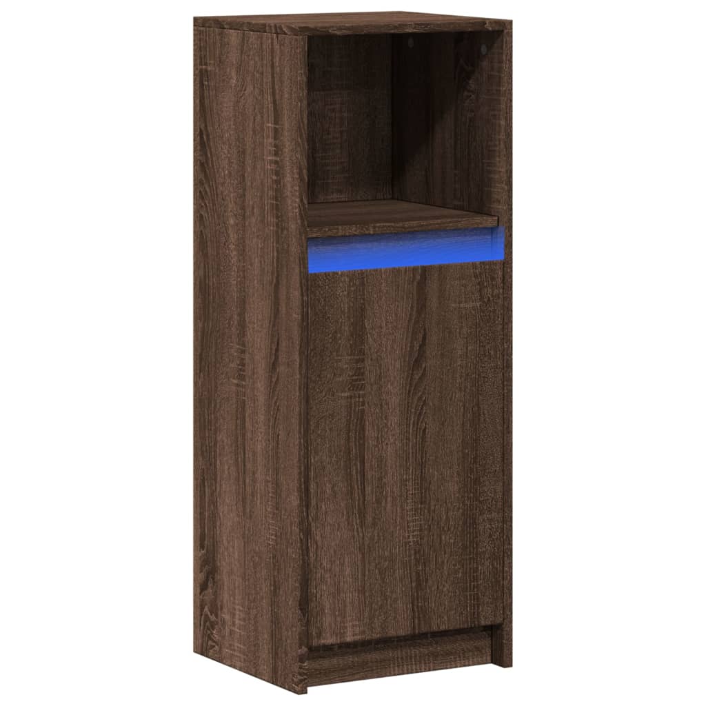 Skjenk med LED brun eik 38x34x100 cm konstruert tre