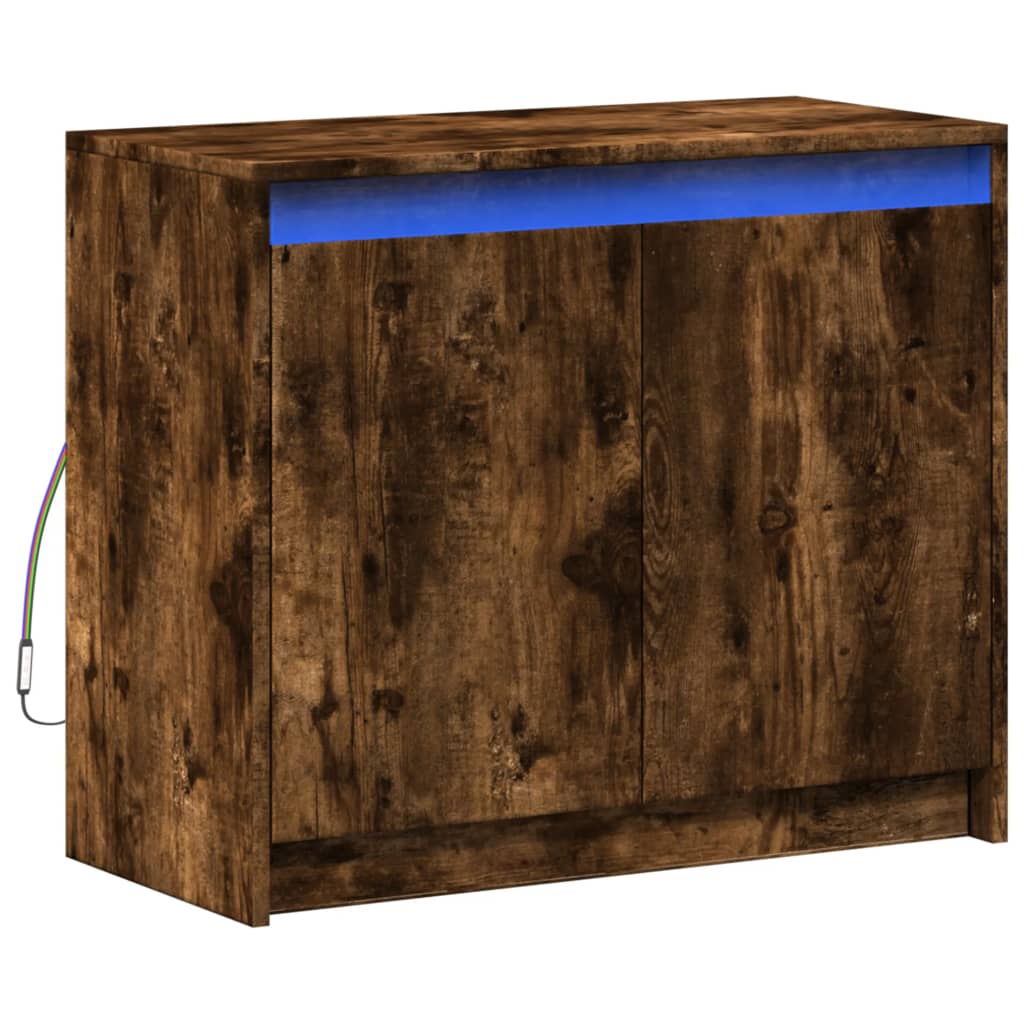 Skjenk med LED røkt eik 72x34x61 cm konstruert tre