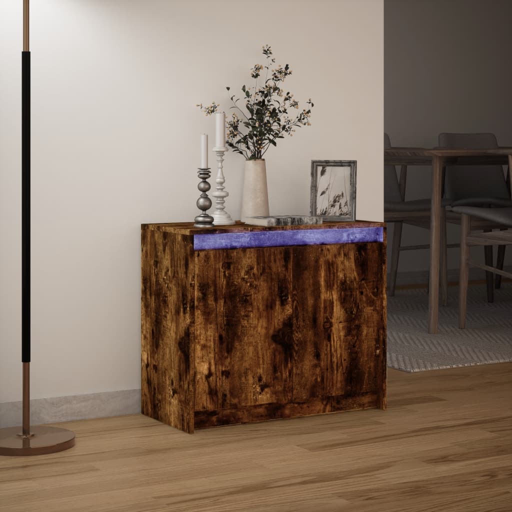 Skjenk med LED røkt eik 72x34x61 cm konstruert tre