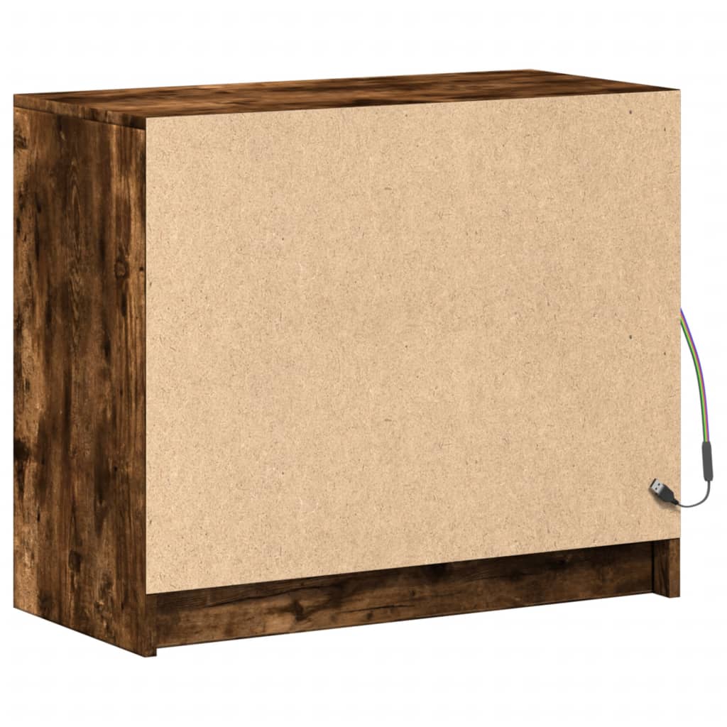 Skjenk med LED røkt eik 72x34x61 cm konstruert tre