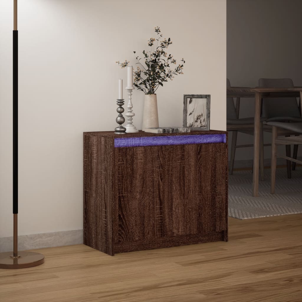 Skjenk med LED brun eik 72x34x61 cm konstruert tre