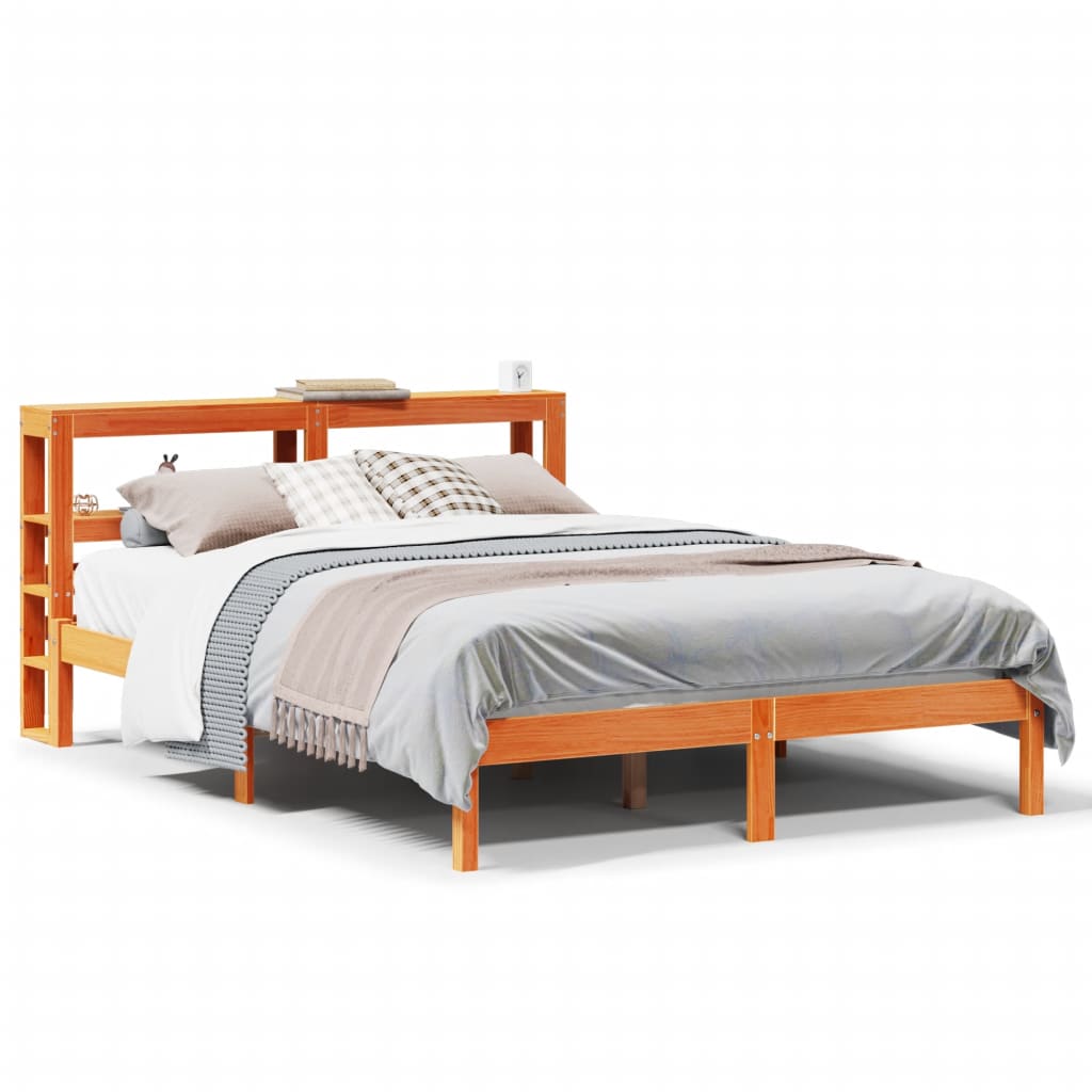 Sengeramme med hodegavl voksbrun 140x190 cm heltre furu