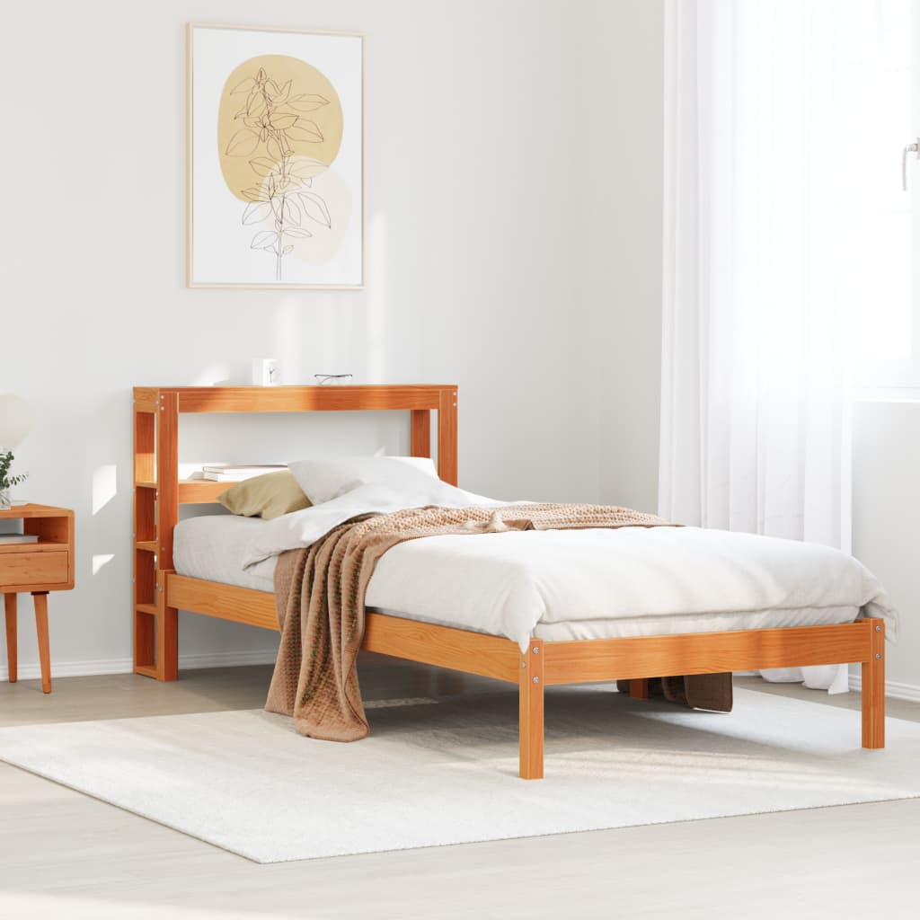 Sengeramme med hodegavl voksbrun 100x200 cm heltre furu