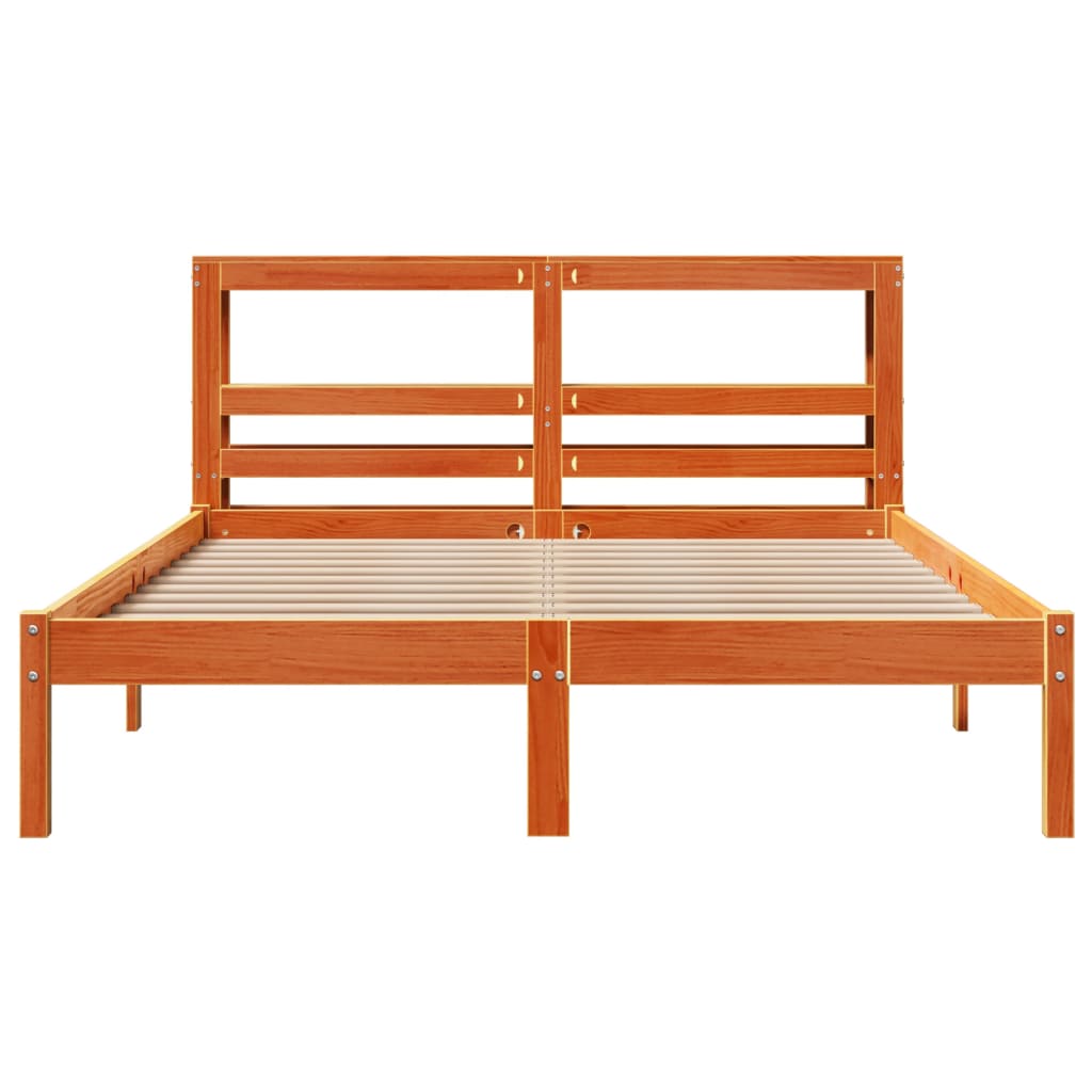 Sengeramme med hodegavl voksbrun 140x200 cm heltre furu